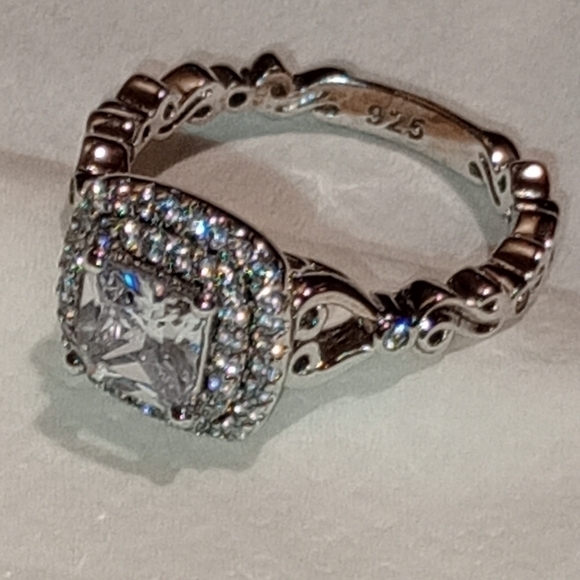 Sterling Silver Engagement And Wedding Band Ring Set/NWOT/Cocktail Ring & Band - Picture 14 of 16